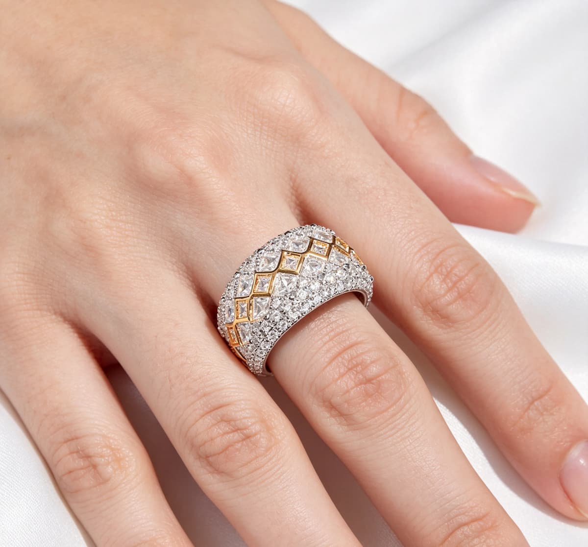 Two-Tone Pavé Moissanite Stackable Wide Band Ring - UMI
