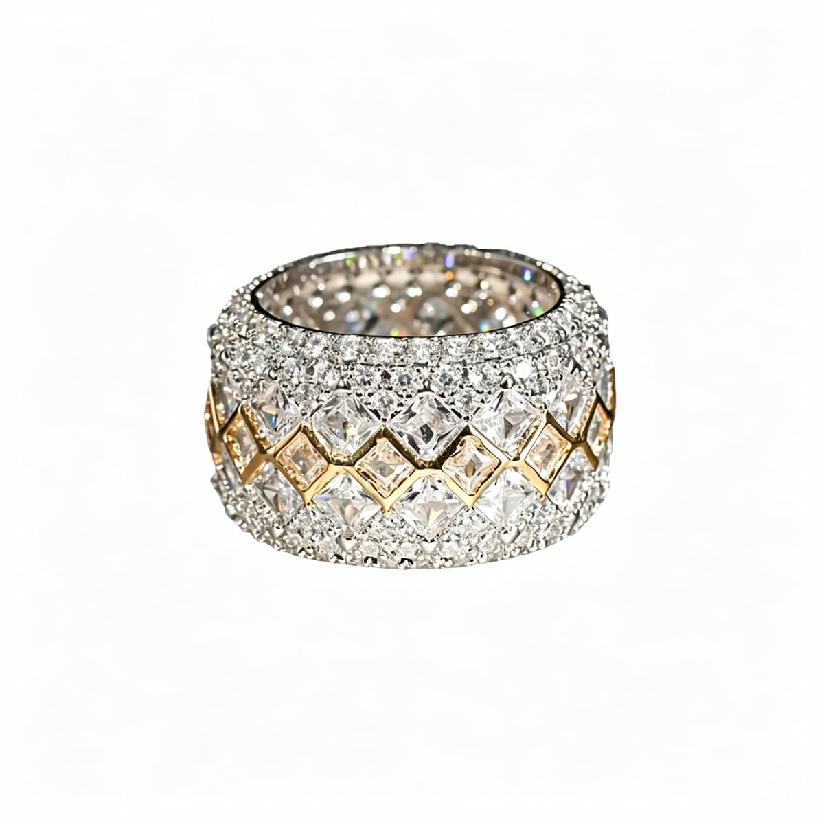 Two-Tone Pavé Moissanite Stackable Wide Band Ring - UMI
