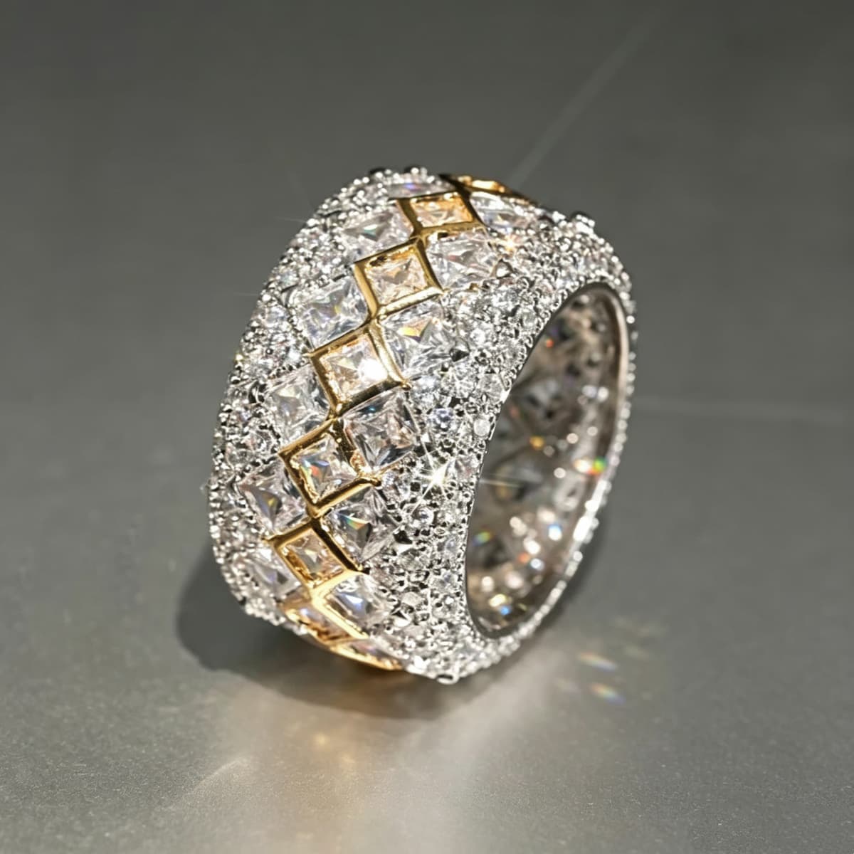 Two-Tone Pavé Moissanite Stackable Wide Band Ring - UMI