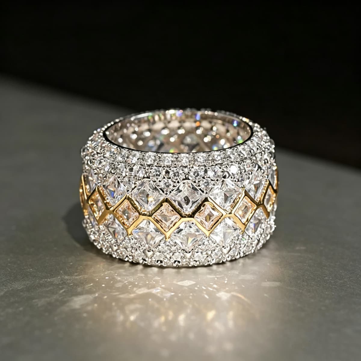 Two-Tone Pavé Moissanite Stackable Wide Band Ring - UMI