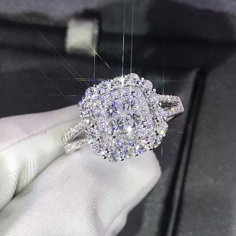 Square Full-Pavé Moissanite Ring in 18K White Gold-Plated Sterling Silver - UMI