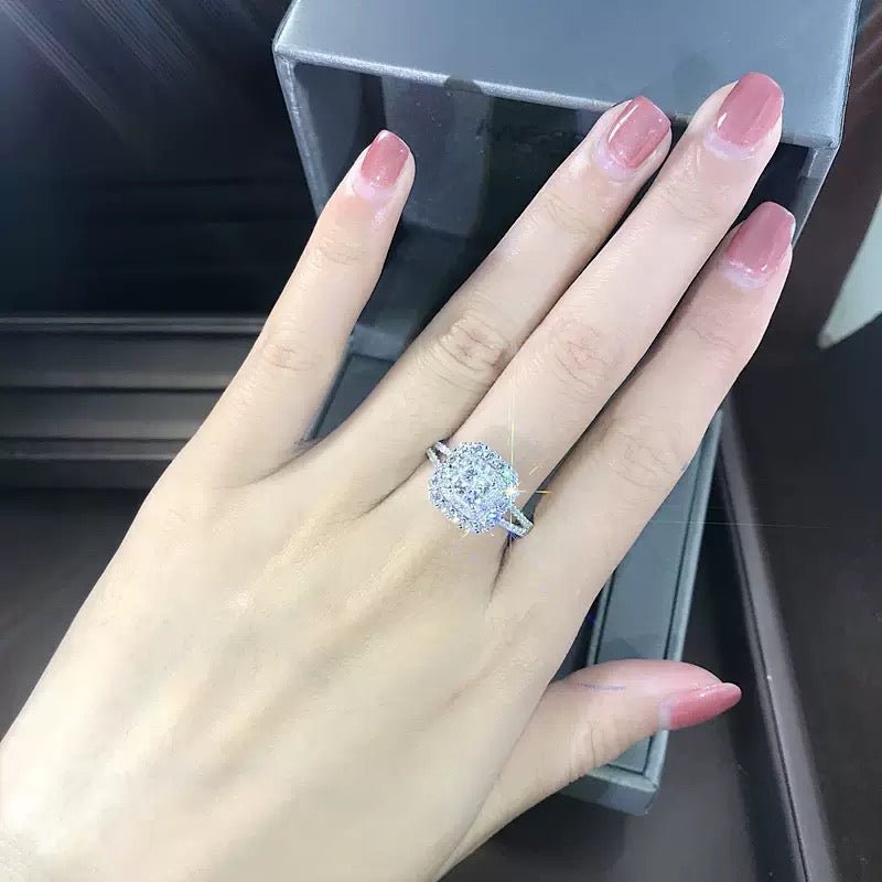 Square Full-Pavé Moissanite Ring in 18K White Gold-Plated Sterling Silver - UMI