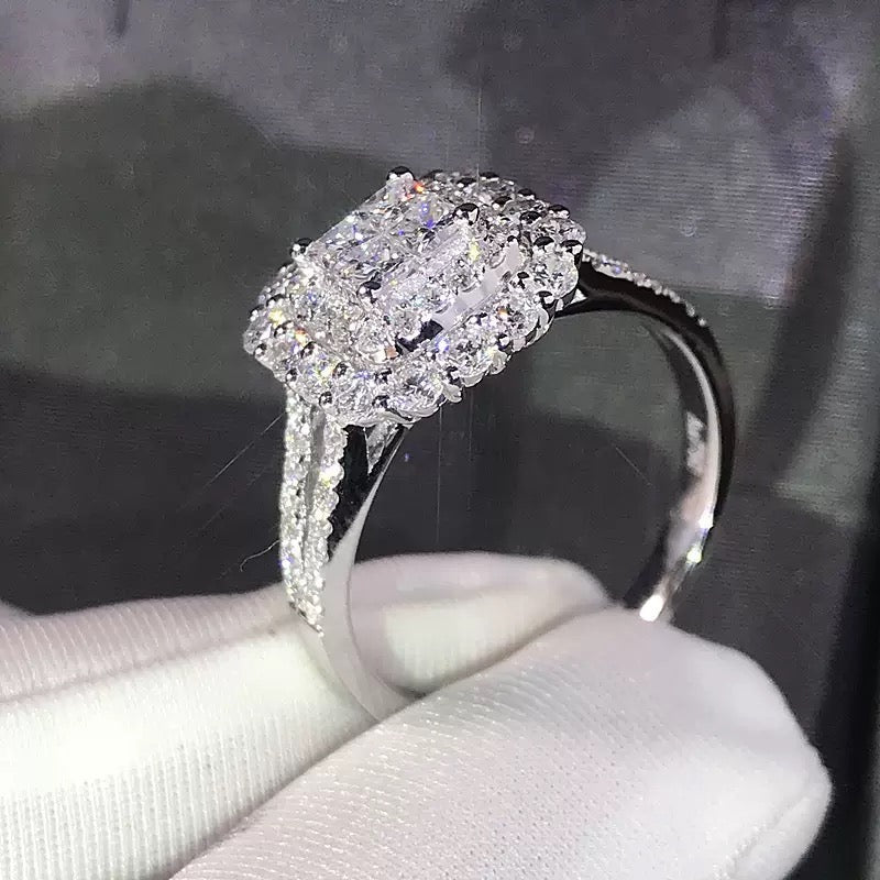 Square Full-Pavé Moissanite Ring in 18K White Gold-Plated Sterling Silver - UMI