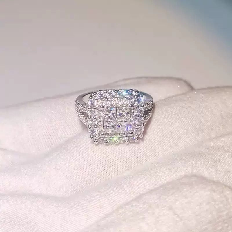 Square Full-Pavé Moissanite Ring in 18K White Gold-Plated Sterling Silver - UMI