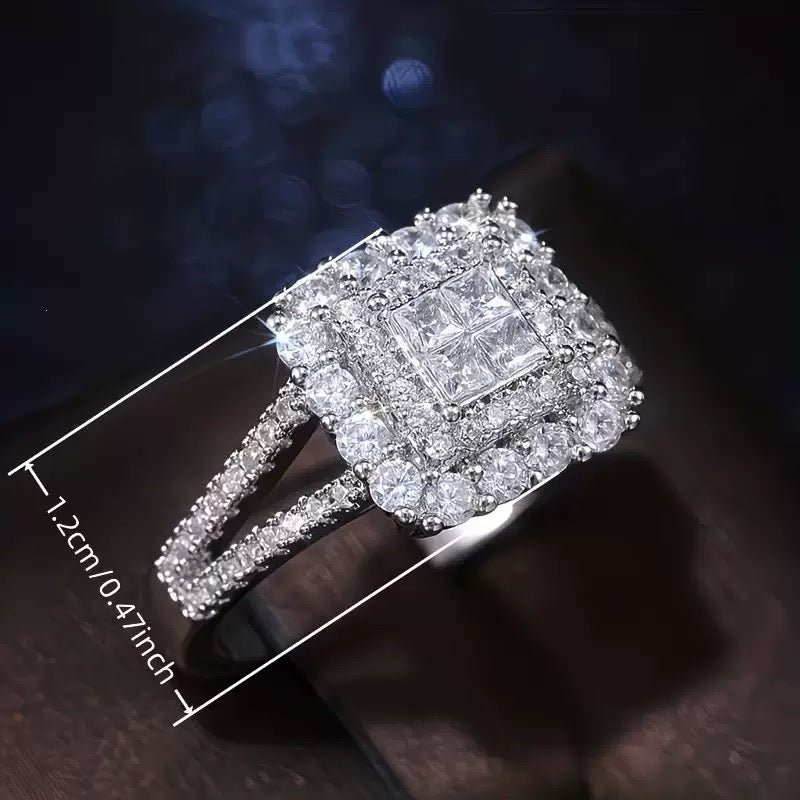 Square Full-Pavé Moissanite Ring in 18K White Gold-Plated Sterling Silver - UMI