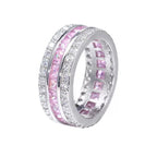 Pink Moissanite Wide Band Ring (925 Silver, 18K White Gold-Plated) - UMI