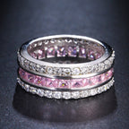 Pink Moissanite Wide Band Ring (925 Silver, 18K White Gold-Plated) - UMI