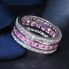 Pink Moissanite Wide Band Ring (925 Silver, 18K White Gold-Plated) - UMI