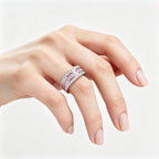 Pink Moissanite Wide Band Ring (925 Silver, 18K White Gold-Plated) - UMI