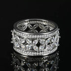 Distinctive & Versatile Openwork Four-Leaf Clover Moissanite Wide Band Ring - UMI