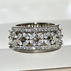 Distinctive & Versatile Openwork Four-Leaf Clover Moissanite Wide Band Ring - UMI