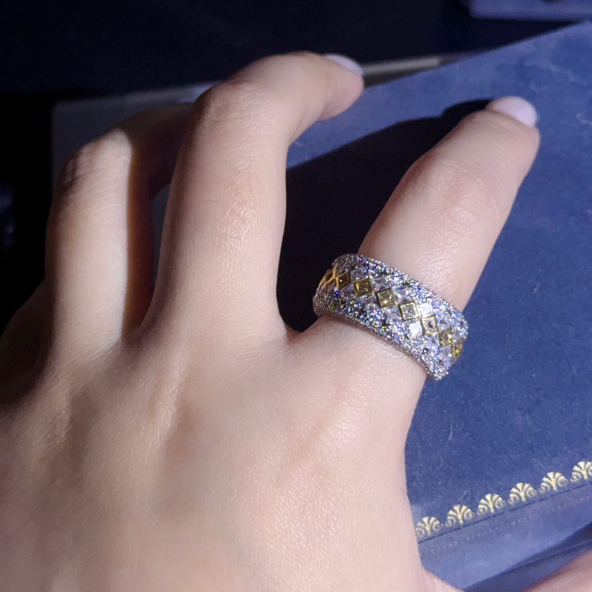 Two-Tone Pave Moissanite Stackable Wide Band Ring - UMI