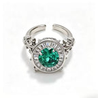 Emerald Green Moissanite Roman Fountain-Inspired Ring with Rotating Tassels & Iris Motif - UMI