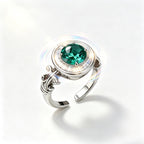 Emerald Green Moissanite Roman Fountain-Inspired Ring with Rotating Tassels & Iris Motif - UMI