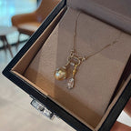 Vintage Star & Moon South Sea Golden Pearl & Cubic Zirconia Necklace - UMI