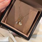Vintage Star & Moon South Sea Golden Pearl & Cubic Zirconia Necklace - UMI