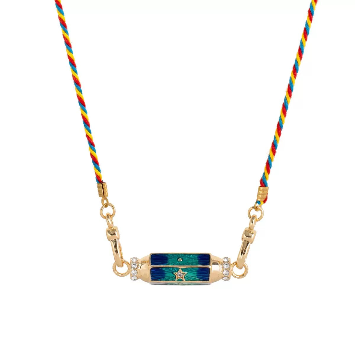Enamel Tarot Cylinder Necklace,18K Gold Plated Stainless Steel Colorful Star‑Eye Pendant Necklace for Women Vintage Daily Jewelry