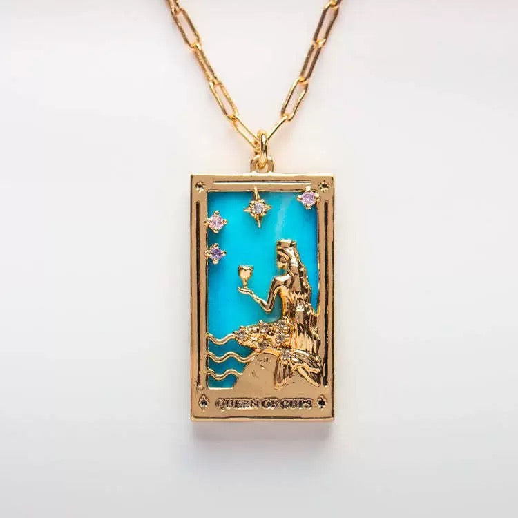 Tarot Square Pendant Necklace,18K Gold Plated Stainless Steel Vintage Women Jewelry