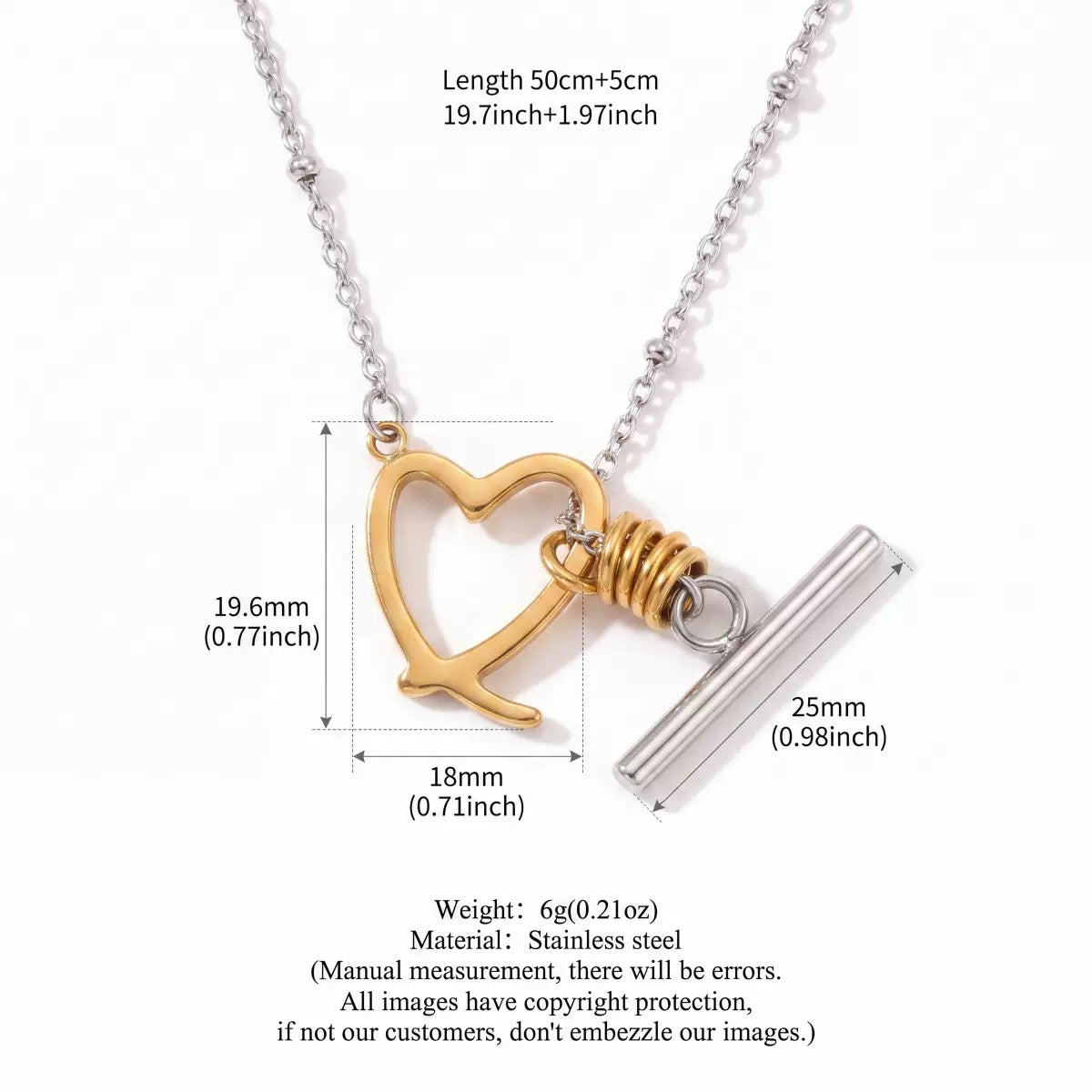 Two‑Tone Heart Wrap OT Toggle Clasp Necklace,18K Gold Plated Stainless Steel Double Layer Choker for Women