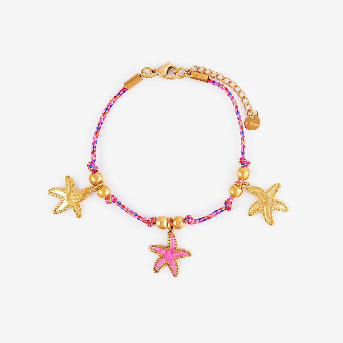 Starfish Dolphin Shell Palm Tree Pearl Woven Cord Bracelet – Gold-Plated | Resort Style