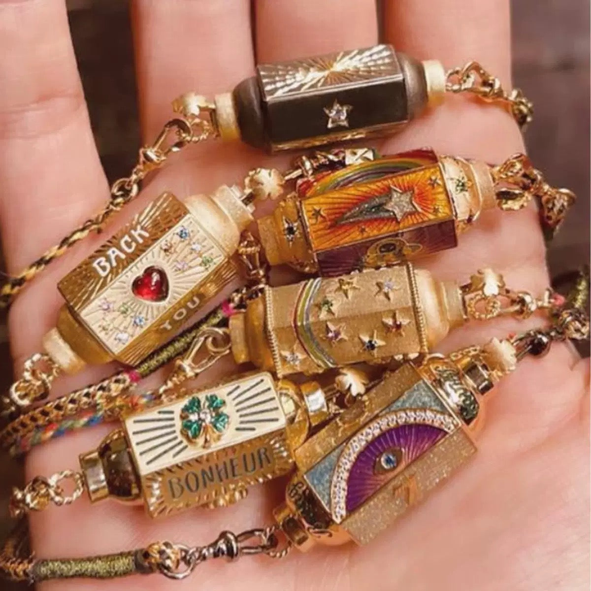 Enamel Tarot Cylinder Necklace,18K Gold Plated Stainless Steel Colorful Star‑Eye Pendant Necklace for Women Vintage Daily Jewelry