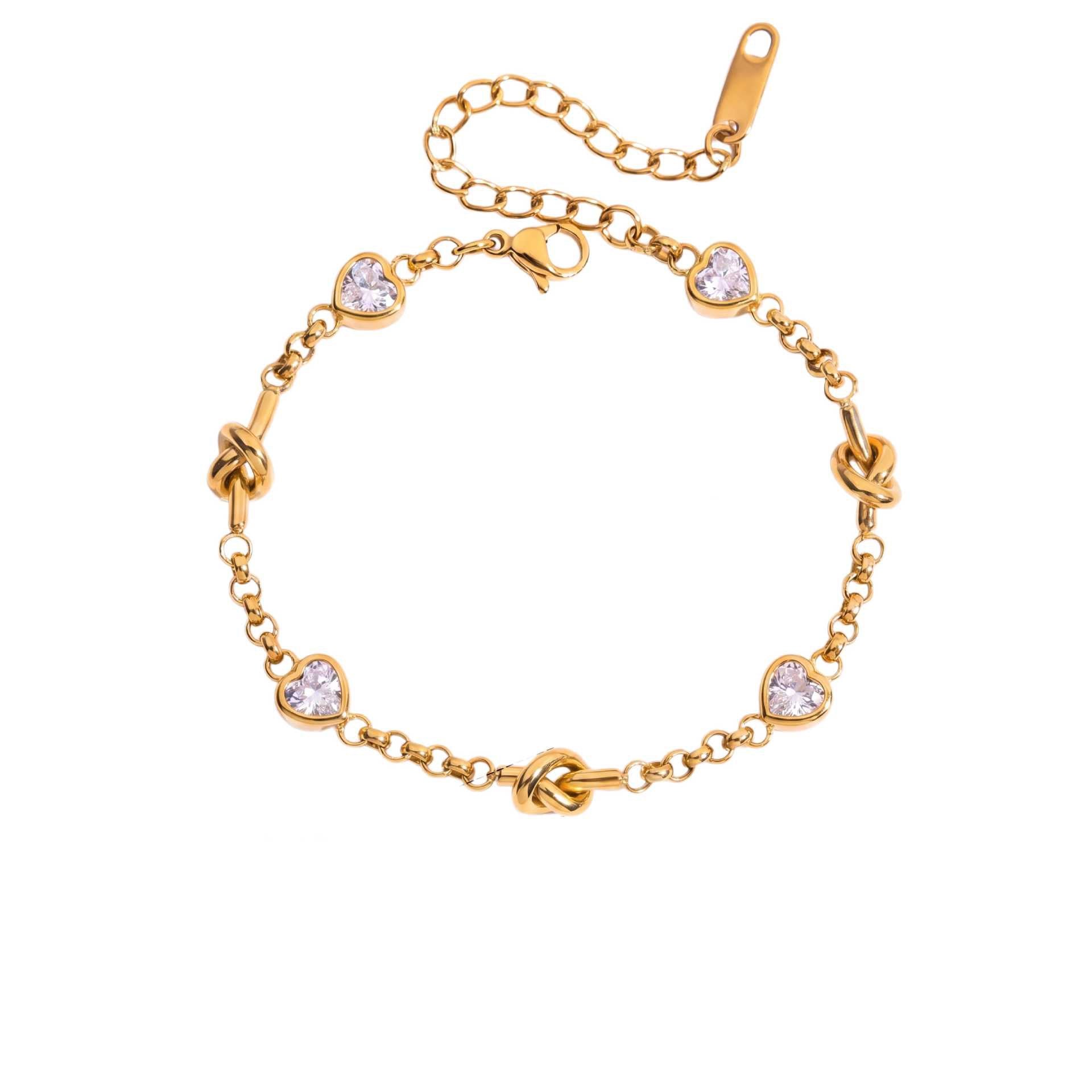 New Titanium Steel Bracelet | Oval & Heart Crystal Star Knotted Rope | 18K Gold Vacuum Plated Colour-Lasting