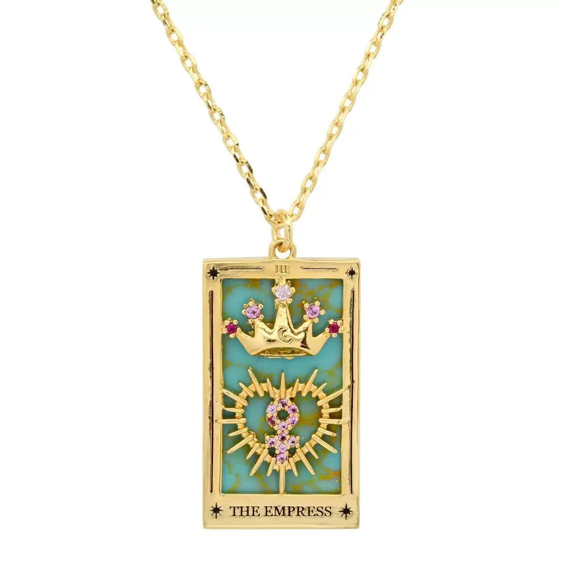 Tarot Square Pendant Necklace,18K Gold Plated Stainless Steel Vintage Women Jewelry