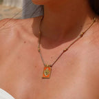 Sacred Heart Tarot Square Pendant Colorful Cord Gold‑Plated Enamel Necklace - UMI