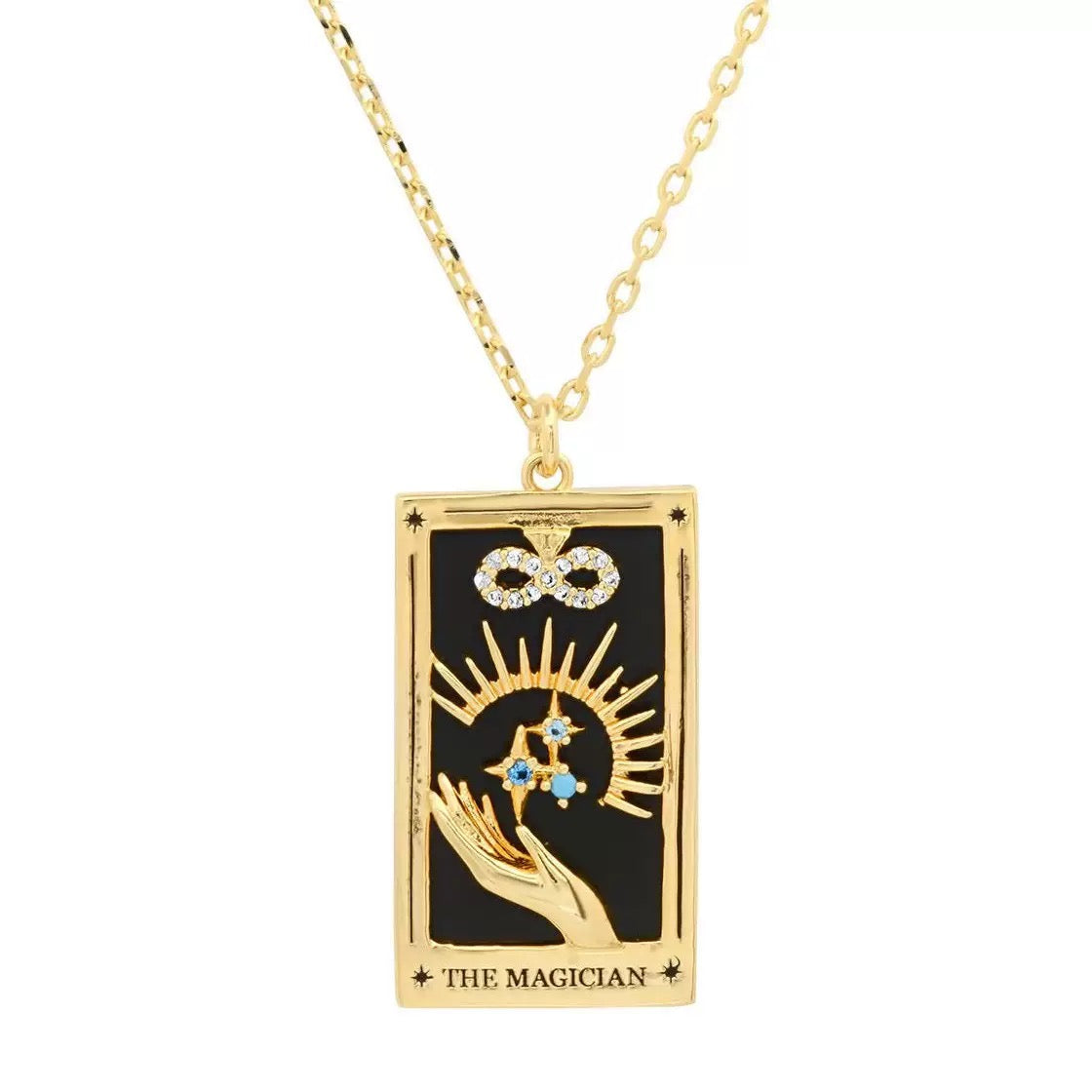 Tarot Square Pendant Necklace,18K Gold Plated Stainless Steel Vintage Women Jewelry