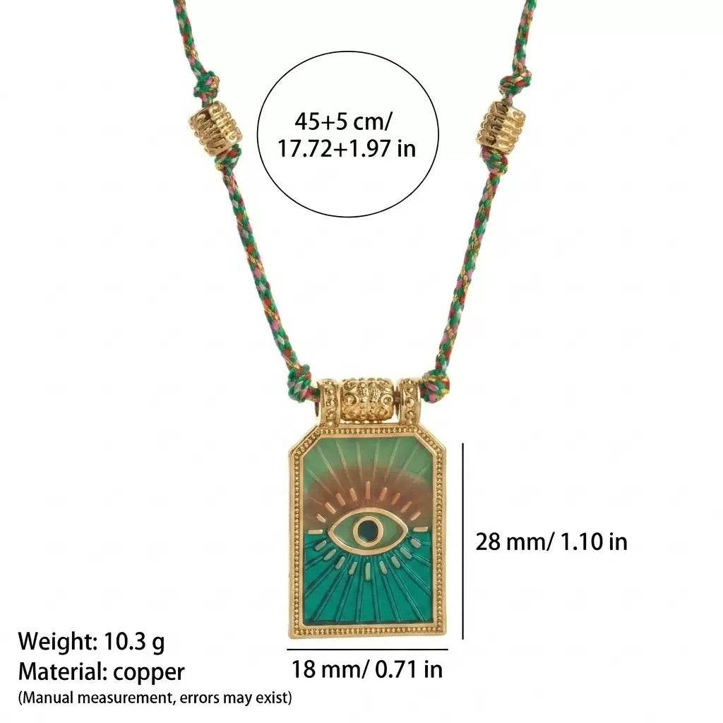 Sacred Heart Tarot Square Pendant Colorful Cord Gold‑Plated Enamel Necklace