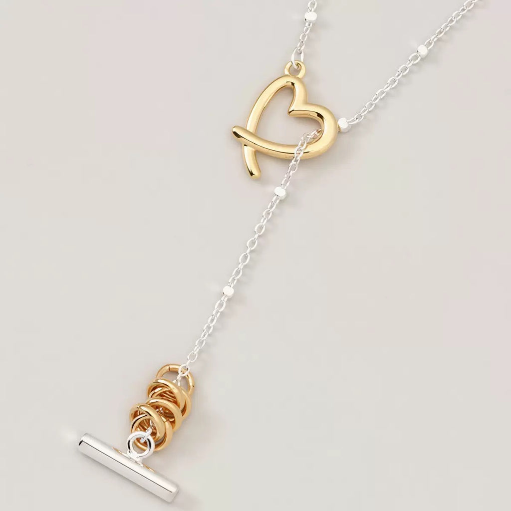 Two‑Tone Heart Wrap OT Toggle Clasp Necklace,18K Gold Plated Stainless Steel Double Layer Choker for Women