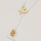 Two‑Tone Heart Wrap OT Toggle Clasp Necklace,18K Gold Plated Stainless Steel Double Layer Choker for Women