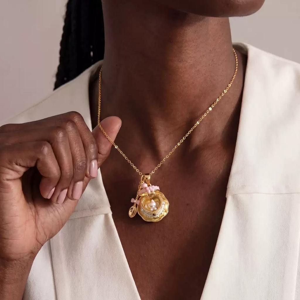 Openable Teacup Necklace | Sweet Enamel Teaspoon Pendant, 18K Gold Plated