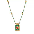 Sacred Heart Tarot Square Pendant Colorful Cord Gold‑Plated Enamel Necklace