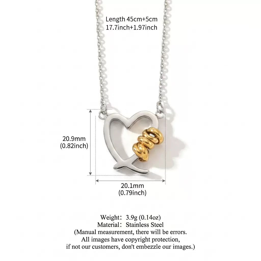 Two‑Tone Heart Wrap OT Toggle Clasp Necklace,18K Gold Plated Stainless Steel Double Layer Choker for Women