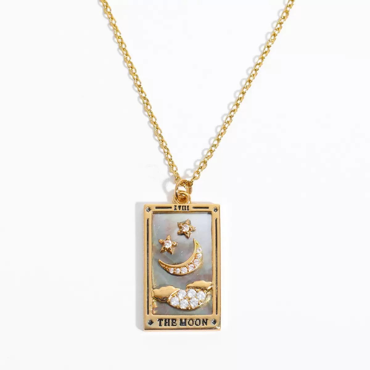 Tarot Square Pendant Necklace,18K Gold Plated Stainless Steel Vintage Women Jewelry