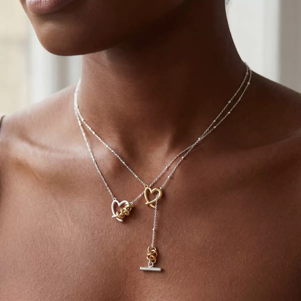 Two‑Tone Heart Wrap OT Toggle Clasp Necklace,18K Gold Plated Stainless Steel Double Layer Choker for Women