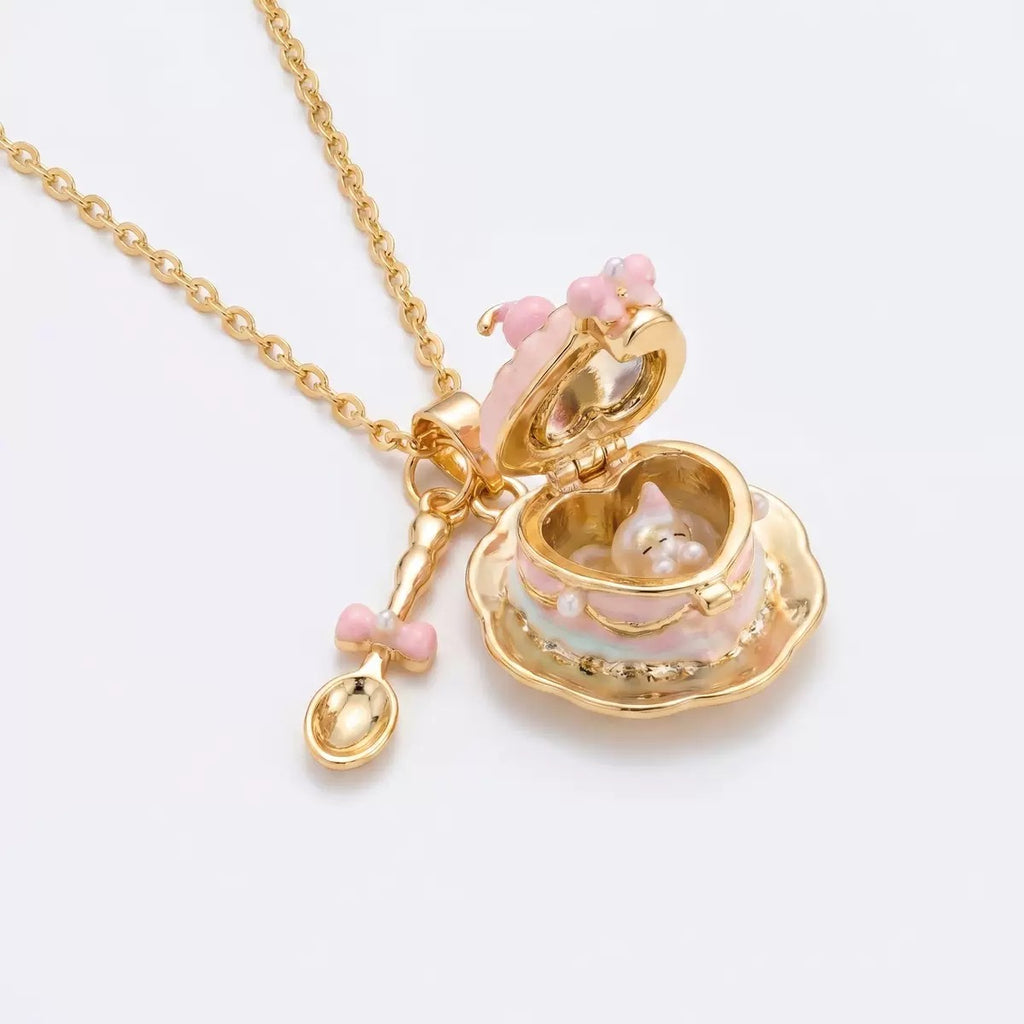 Openable Teacup Necklace | Sweet Enamel Teaspoon Pendant, 18K Gold Plated