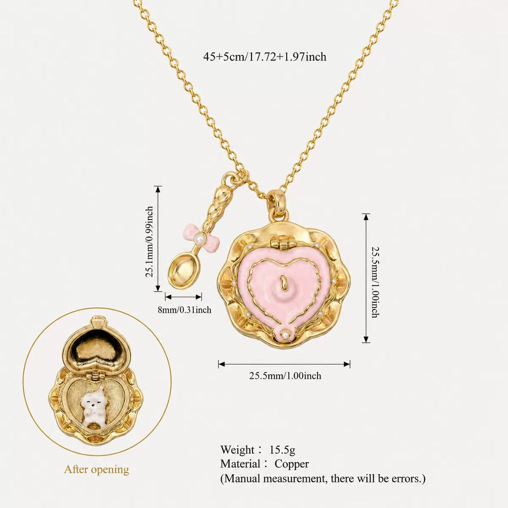Openable Teacup Necklace | Sweet Enamel Teaspoon Pendant, 18K Gold Plated
