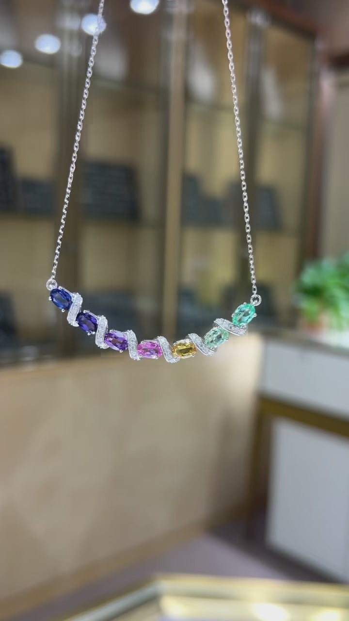 Rainbow Vine Necklace — Lab-Grown Coloured Gemstones & Moissanite Accents (4.11ct)