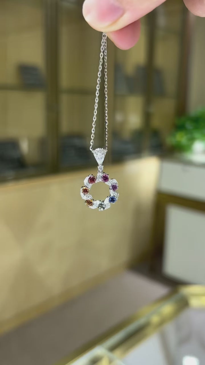 Rainbow Donut Necklace — Round Lab-Grown Coloured Gemstones & Moissanite Accents (0.52ct)