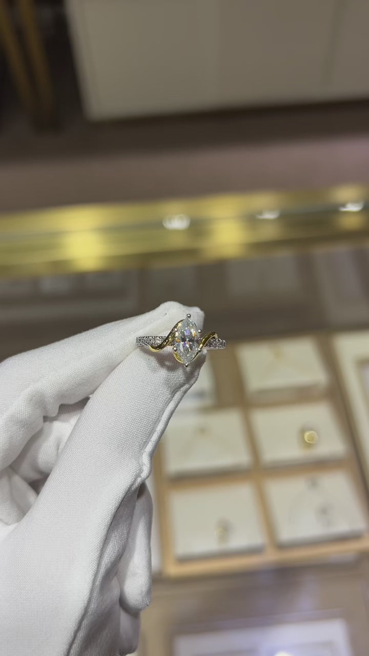 18K White Gold Two-Tone Marquise Moissanite Promise Ring 1.0ct