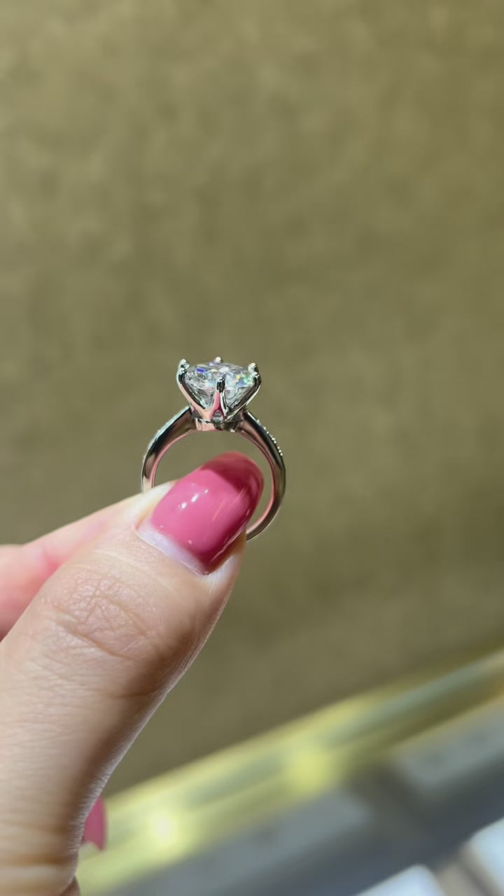 18K White Gold Moissanite Solitaire Ring 5.0ct D Color