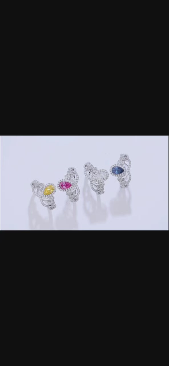 V Crown | 18K White Gold Pear Cut Coloured Moissanite Ring | 1ct D-Grade