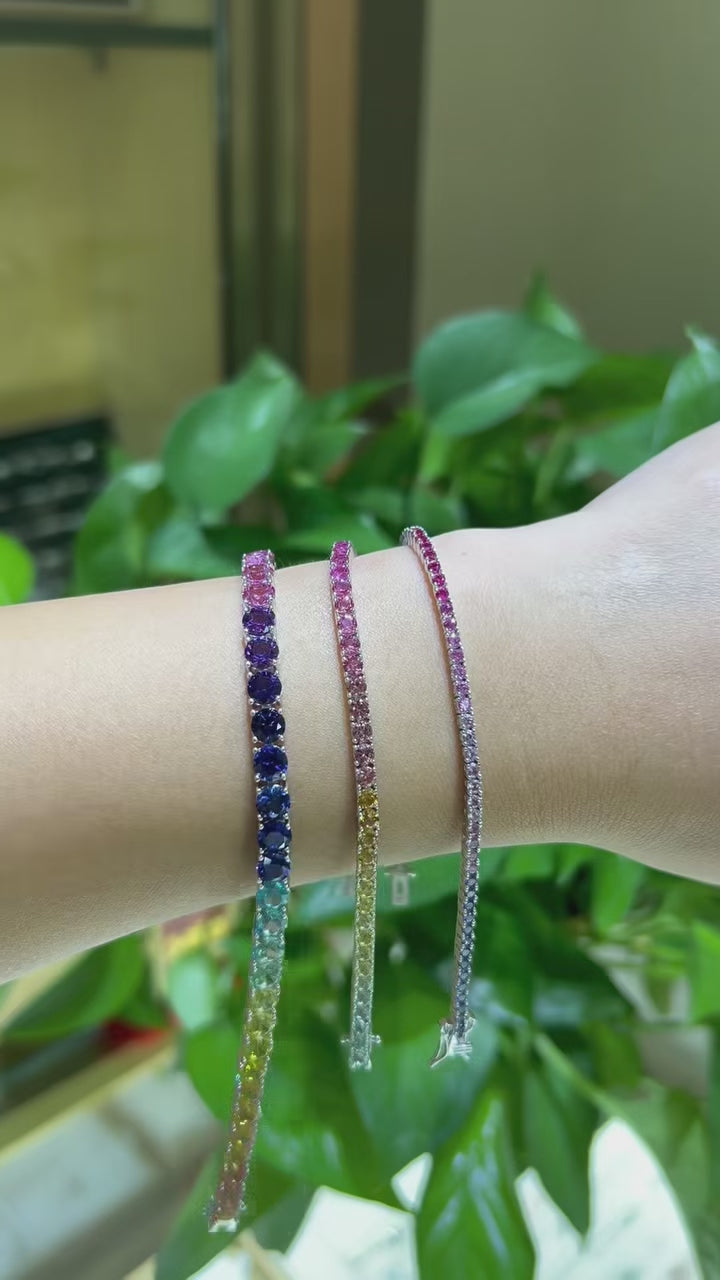 2mm 18K White Gold Coloured Gemstone Rainbow Bracelet 2.0mm / Stone