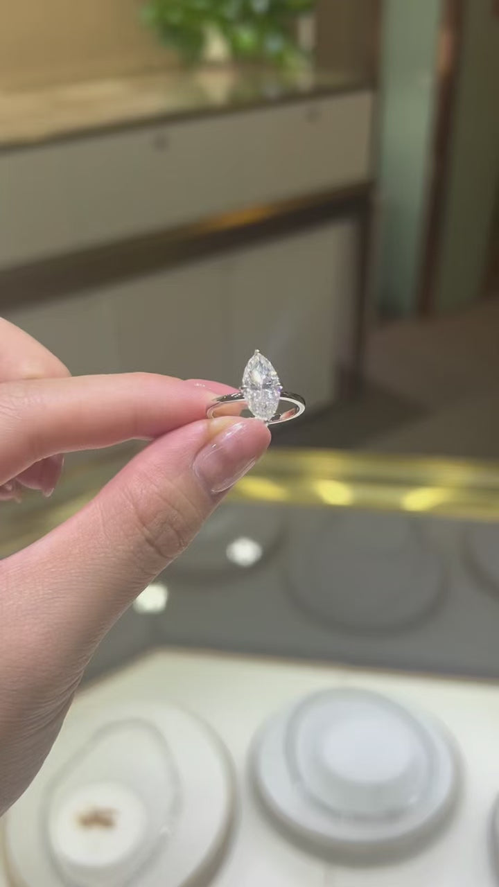 18K Gold Marquise Moissanite Ring 3.0ct | 14×7mm