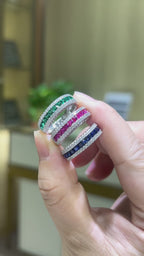 S925 Silver 18K White Gold Plated Coloured Gemstone Pavé Ring