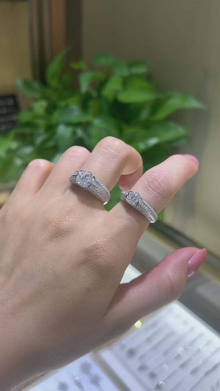 Yuan Bo | 18K White Gold Round Moissanite Ring | 1.0ct / 2.0ct