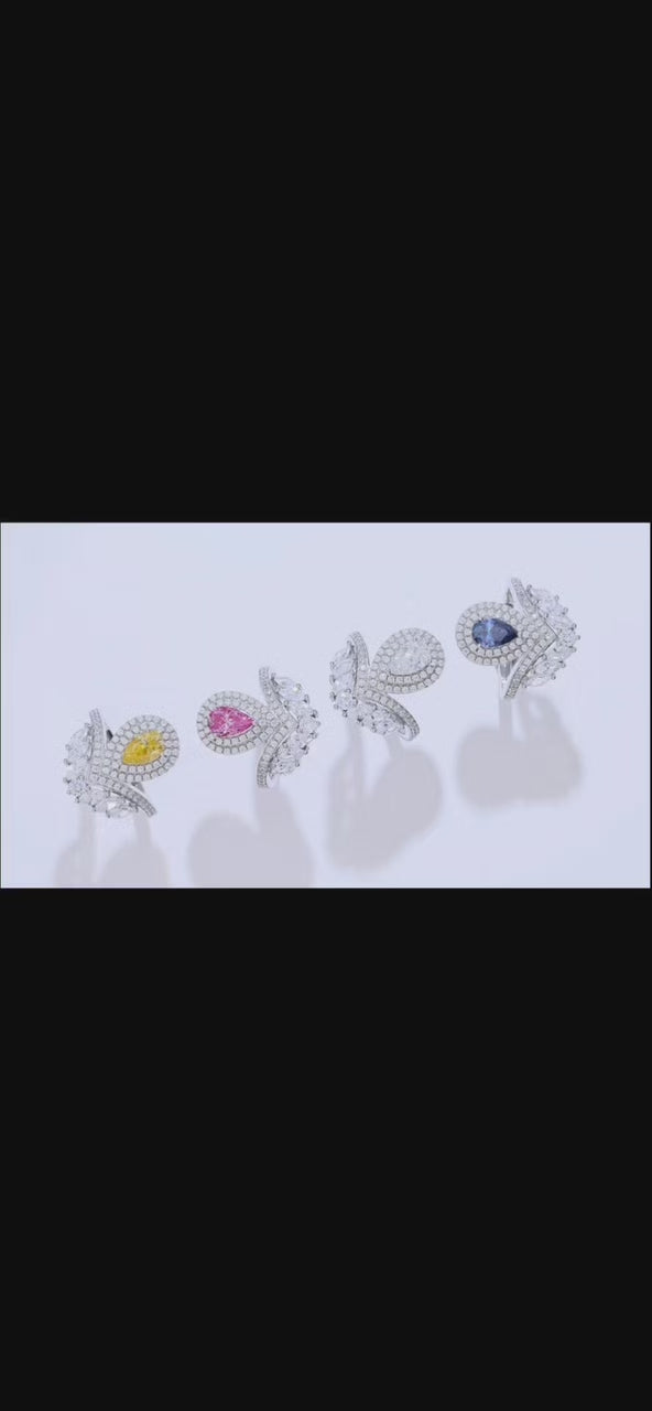 V Drop | 18K White Gold Pear Cut Coloured Moissanite Ring | 1ct D-Grade