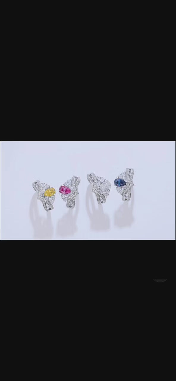 V Qian Jin | 18K White Gold Pear Cut Coloured Moissanite Ring | 1ct D-Grade